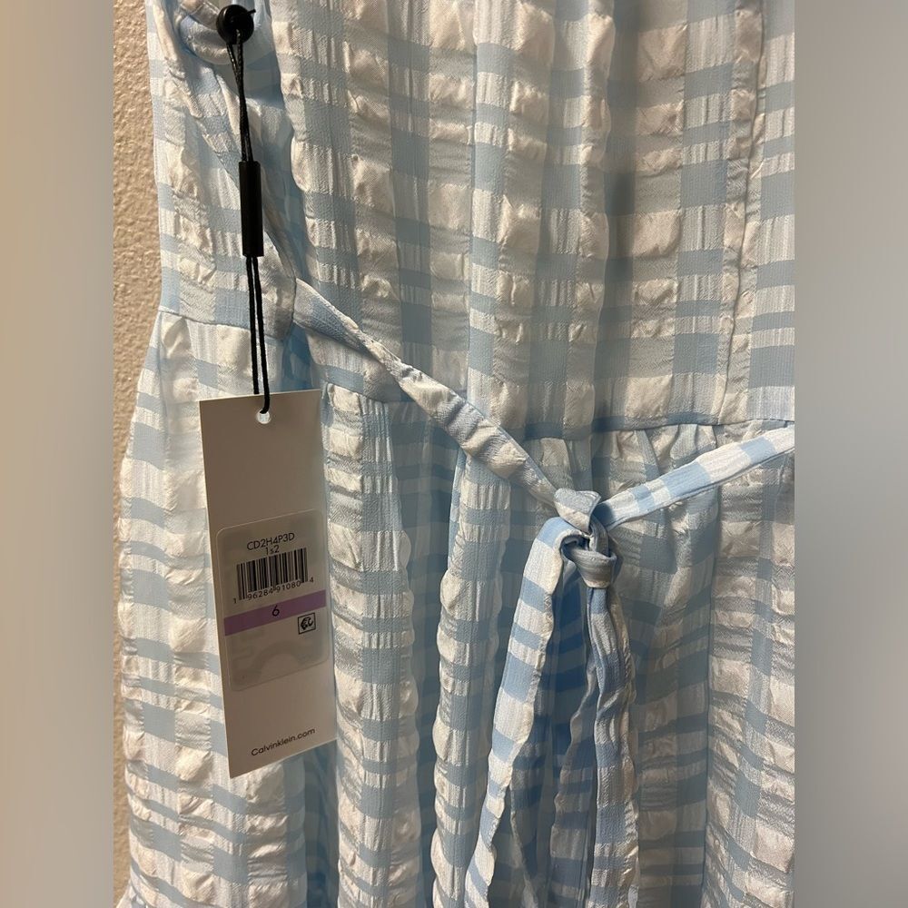 Blue Checkered Sleeveless Dress - Picture 5 of 11